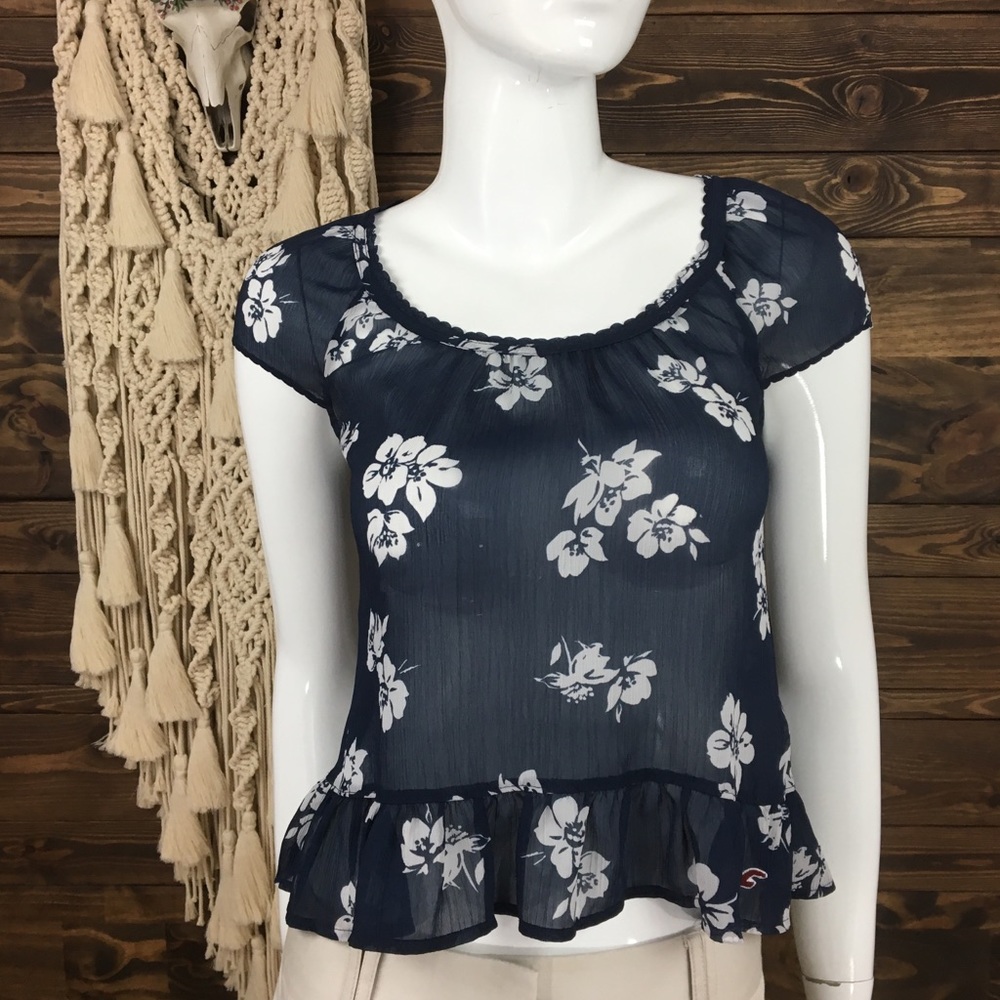 Hollister‎ | Sheer Floral Peplum Blouse
